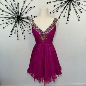 Mac Duggal Couture Fuchsia Beaded Cocktail Dress Size 2 Formal Party Prom